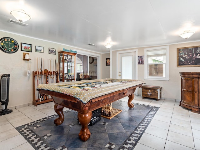 game room featuring light tile patterned floors and pool table