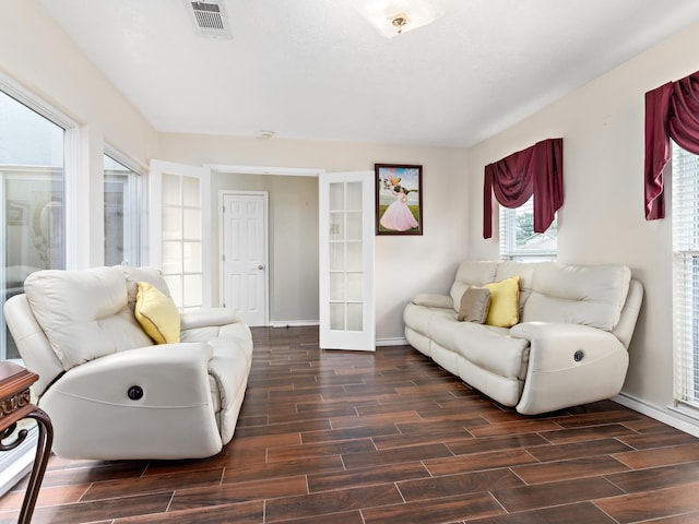 living room featuring french doors