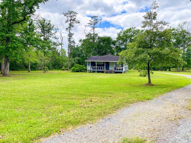 8140 Tx State Highway 62, Buna, TX 77612 - view of front of property featuring gravel driveway and a front lawn