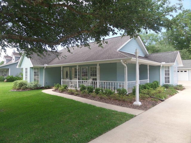 7035 Carroll Ln, Beaumont, TX 77713 - view of front facade featuring a porch, a front lawn, roof with shingles, and a garage
