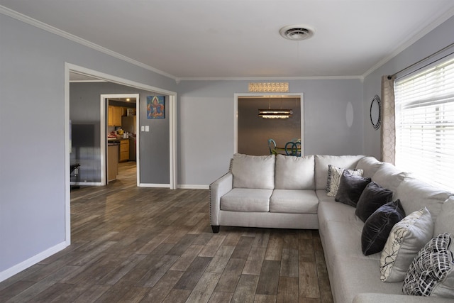 4715 Regina Ln, Beaumont, TX 77706 - living room featuring crown molding and dark wood-style floors