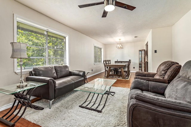 1385 Howell St, Beaumont, TX 77706 - living area with wood finished floors, ceiling fan, and a textured ceiling