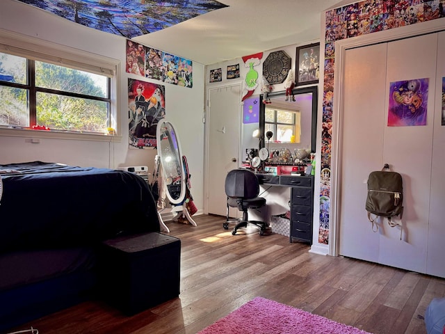 bedroom featuring a closet and wood-type flooring