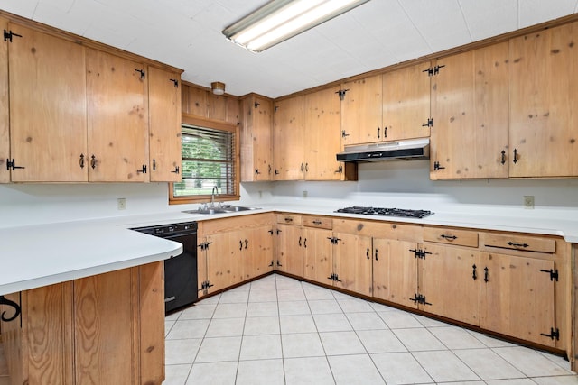 3785 Stanley Dr, Vidor, TX 77662 - kitchen featuring black dishwasher, under cabinet range hood, gas stovetop, and light countertops