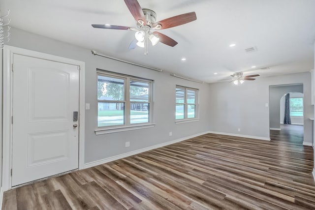 175 Triangle Dr, Vidor, TX 77662 - entryway with ceiling fan, wood finished floors, recessed lighting, and baseboards