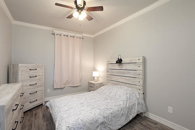 7495 Broussard Rd, Beaumont, TX 77713 - bedroom with dark wood-type flooring, crown molding, and ceiling fan