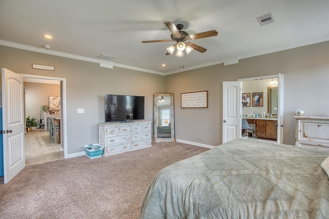 232 Spring Brook Ct, Lumberton, TX 77657 - carpeted bedroom featuring ornamental molding, baseboards, recessed lighting, and a ceiling fan