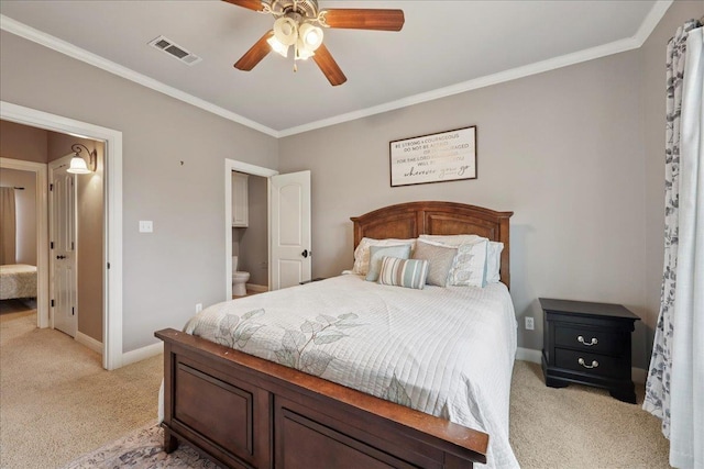 970 Hibiscus Cir, Beaumont, TX 77706 - bedroom featuring light colored carpet, ornamental molding, and a ceiling fan