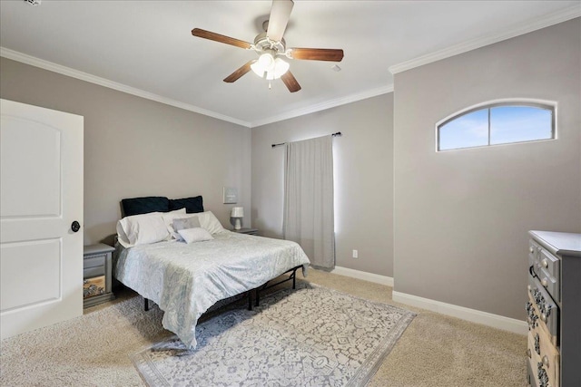 970 Hibiscus Cir, Beaumont, TX 77706 - bedroom featuring light colored carpet, ornamental molding, and a ceiling fan