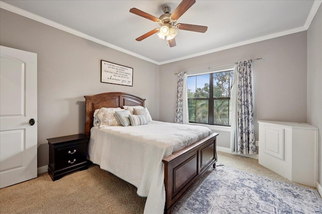 970 Hibiscus Cir, Beaumont, TX 77706 - bedroom with light colored carpet, crown molding, and ceiling fan