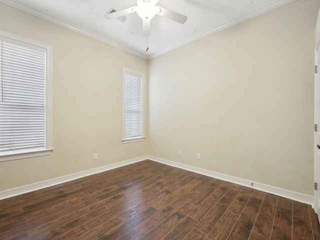 9670 Manion Ct, Beaumont, TX 77706 - spare room with baseboards, a ceiling fan, dark wood-style floors, and ornamental molding