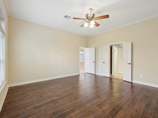 9670 Manion Ct, Beaumont, TX 77706 - unfurnished bedroom with baseboards, wood finished floors, visible vents, and ornamental molding