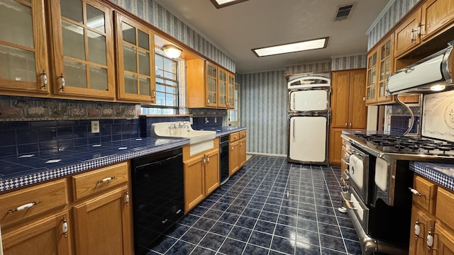 kitchen featuring gas range, backsplash, and black dishwasher