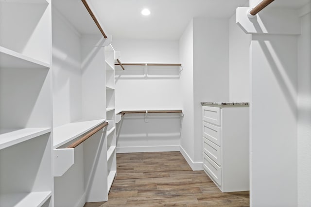 spacious closet with light hardwood / wood-style flooring