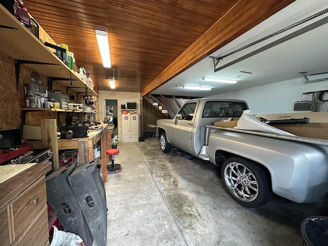 garage featuring a workshop area