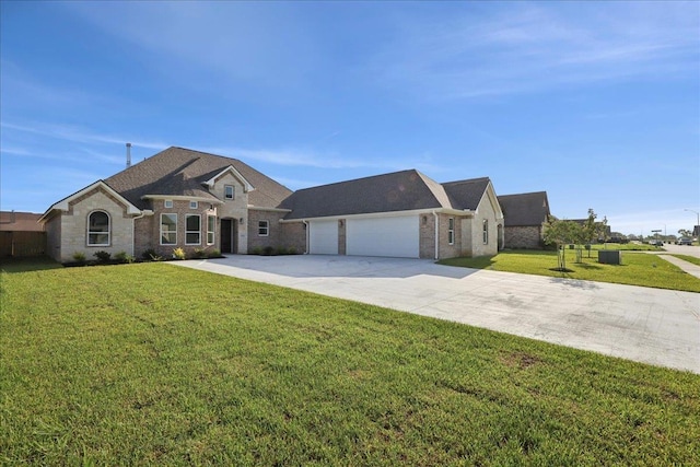 9250 Bellflower St, Beaumont, TX 77713 - french country style house with a garage, driveway, a front lawn, and brick siding