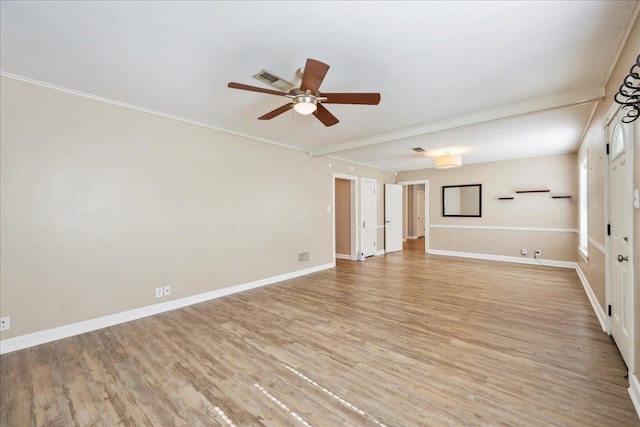 2342 Briarcliff Dr, Beaumont, TX 77706 - unfurnished room featuring ceiling fan, light wood finished floors, baseboards, and ornamental molding