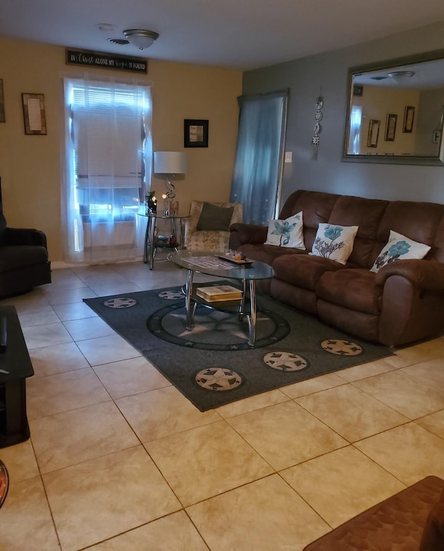 view of tiled living area