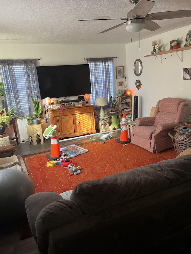 living room with a textured ceiling