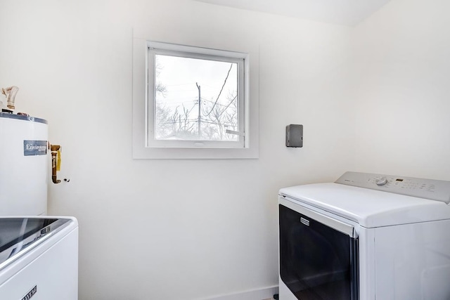 laundry room with water heater and laundry area