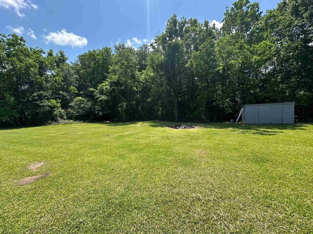 3605 Lawn Oak Dr, Orange, TX 77632 - view of grassy yard featuring a shed and an outdoor structure