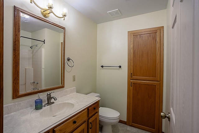 full bathroom with washtub / shower combination, vanity, and toilet