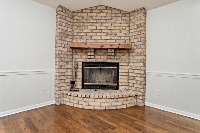 details featuring a fireplace and wood-type flooring