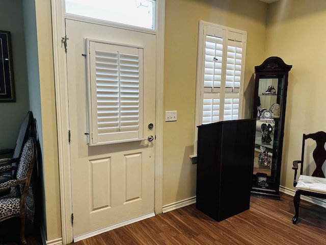 entryway with baseboards, dark wood finished floors, and a healthy amount of sunlight