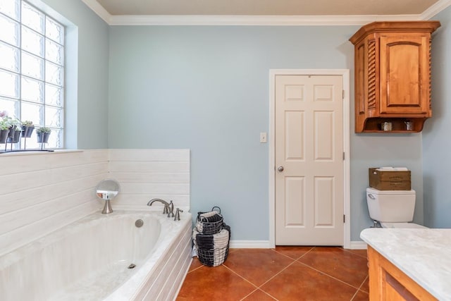 bathroom with tile patterned flooring, a bath, vanity, and a wealth of natural light