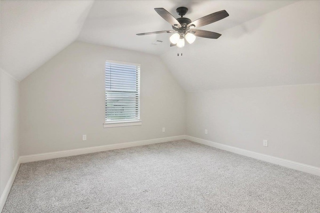 bonus room featuring carpet, ceiling fan, and lofted ceiling