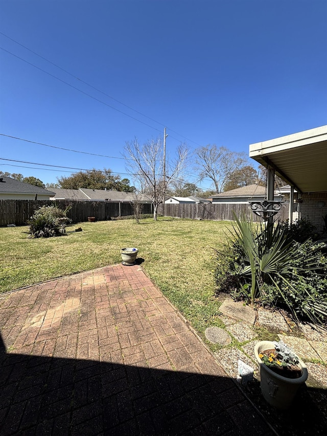 view of yard featuring a fenced backyard and a patio area