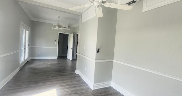 930 Llano St, Port Neches, TX 77651 - unfurnished room with ceiling fan, healthy amount of natural light, dark wood-style floors, and ornamental molding