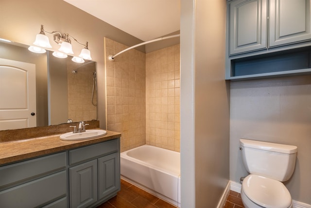5269 Fairview Dr, Orange, TX 77630 - bathroom with toilet, shower / bathtub combination, vanity, and wood finished floors
