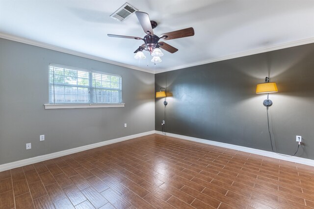 5269 Fairview Dr, Orange, TX 77630 - empty room with a ceiling fan, baseboards, crown molding, and wood finished floors