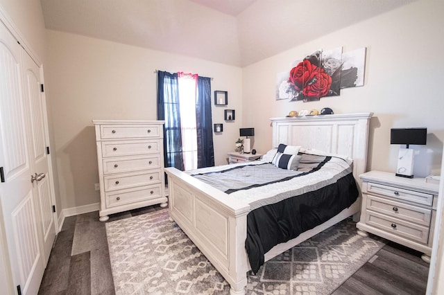 bedroom with dark hardwood / wood-style floors