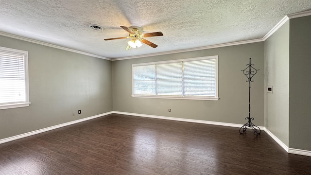 4801 Kent Ave, Groves, TX 77619 - empty room with wood finished floors, ceiling fan, ornamental molding, a textured ceiling, and baseboards