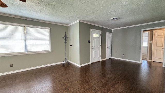4801 Kent Ave, Groves, TX 77619 - unfurnished room with wood finished floors, a textured ceiling, ceiling fan, baseboards, and ornamental molding