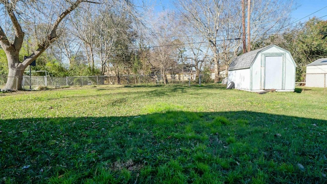 view of yard featuring a storage unit