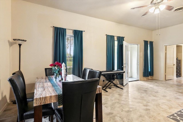 dining area featuring ceiling fan