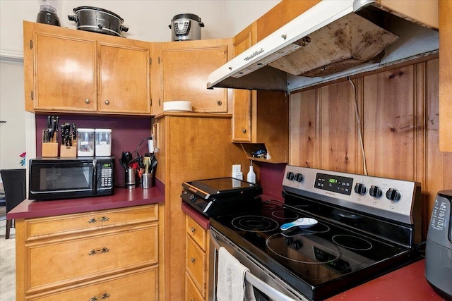 kitchen featuring stainless steel range with electric stovetop and exhaust hood