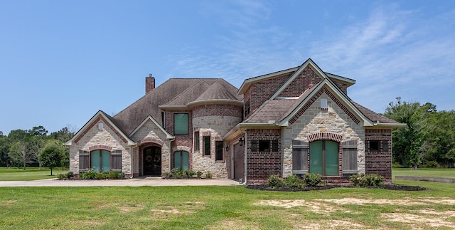 french country style house with a front yard