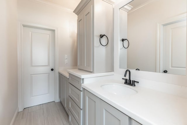 bathroom with crown molding and vanity