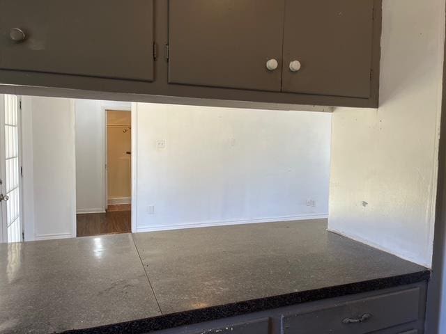 interior space featuring dark countertops and gray cabinetry