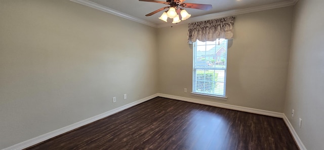 4418 Kandywood Dr, Port Arthur, TX 77642 - spare room with dark wood-style floors, a ceiling fan, and crown molding