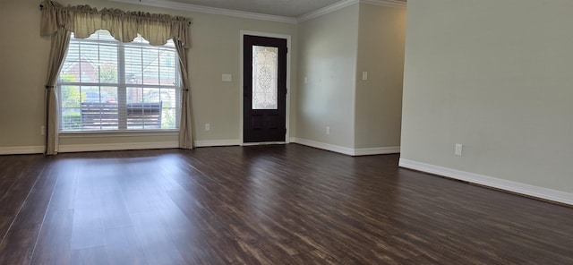 4418 Kandywood Dr, Port Arthur, TX 77642 - foyer with crown molding, healthy amount of natural light, and dark wood-style flooring
