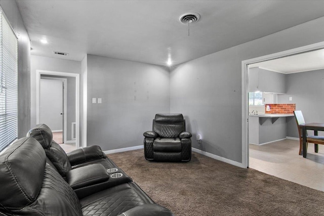 living room featuring carpet flooring