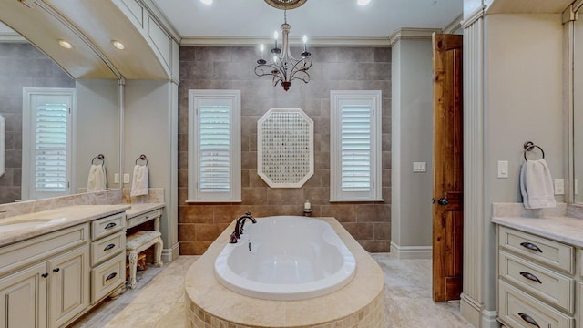 7705 Savannah St, Beaumont, TX 77707 - full bath featuring tile walls, vanity, and a garden tub