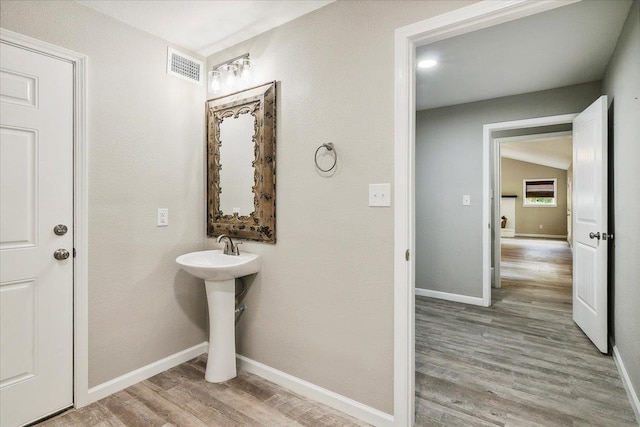 bathroom featuring wood-type flooring