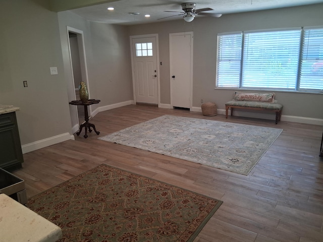 5330 Landry Ln, Beaumont, TX 77708 - foyer featuring a ceiling fan, baseboards, wood finished floors, and recessed lighting