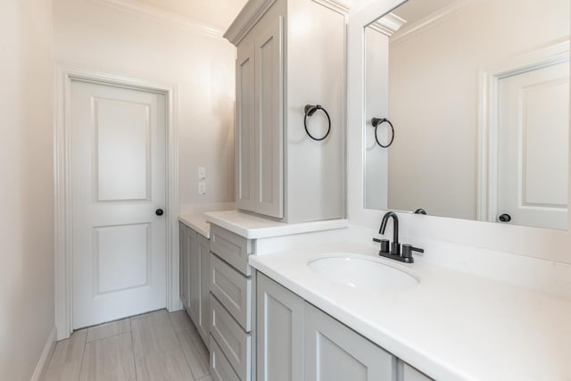 bathroom featuring ornamental molding and vanity